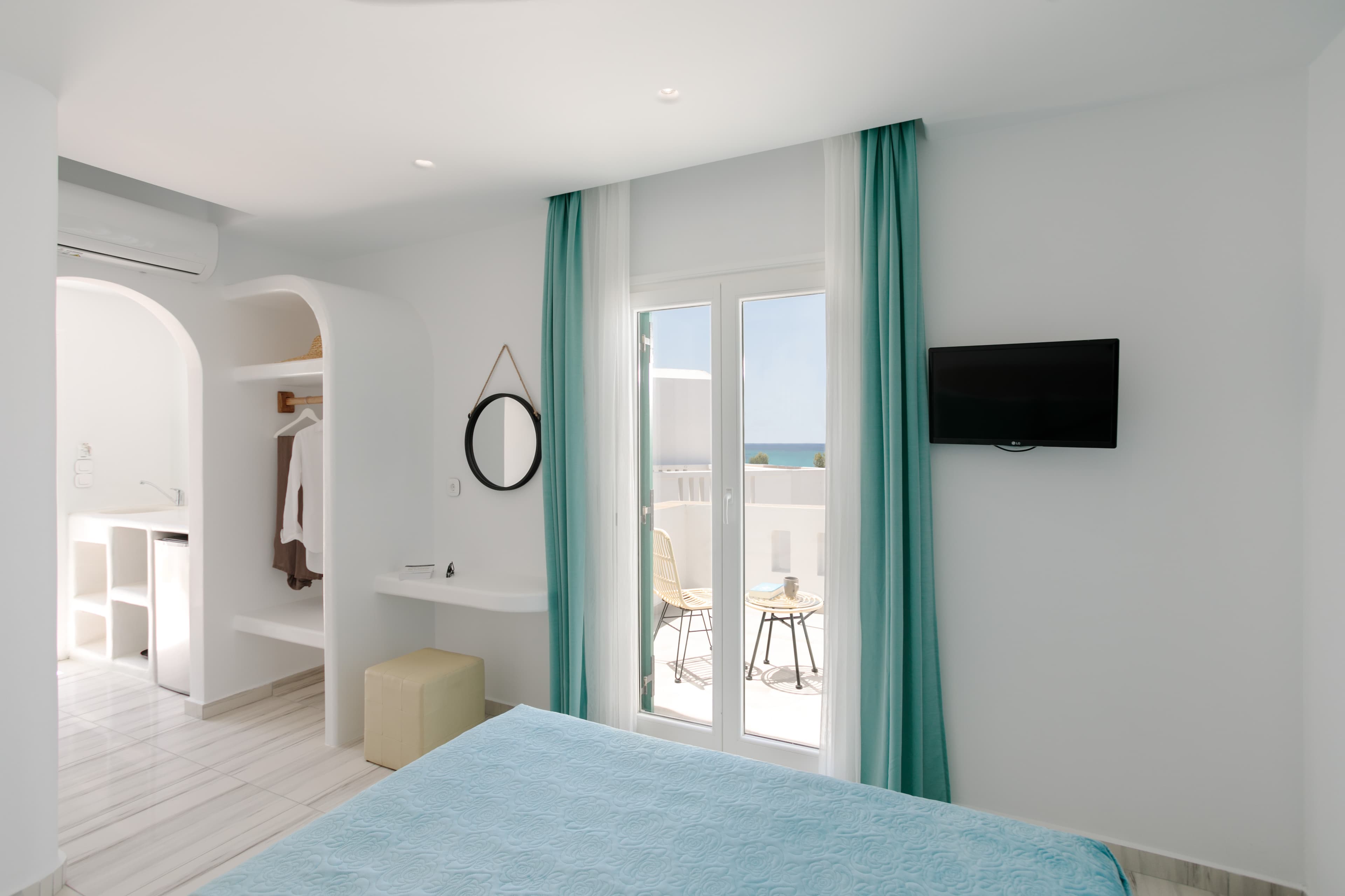 Rear view of modern studio with sea view